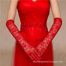 Fashion red lace appliques long-full high quality wedding lace gloves